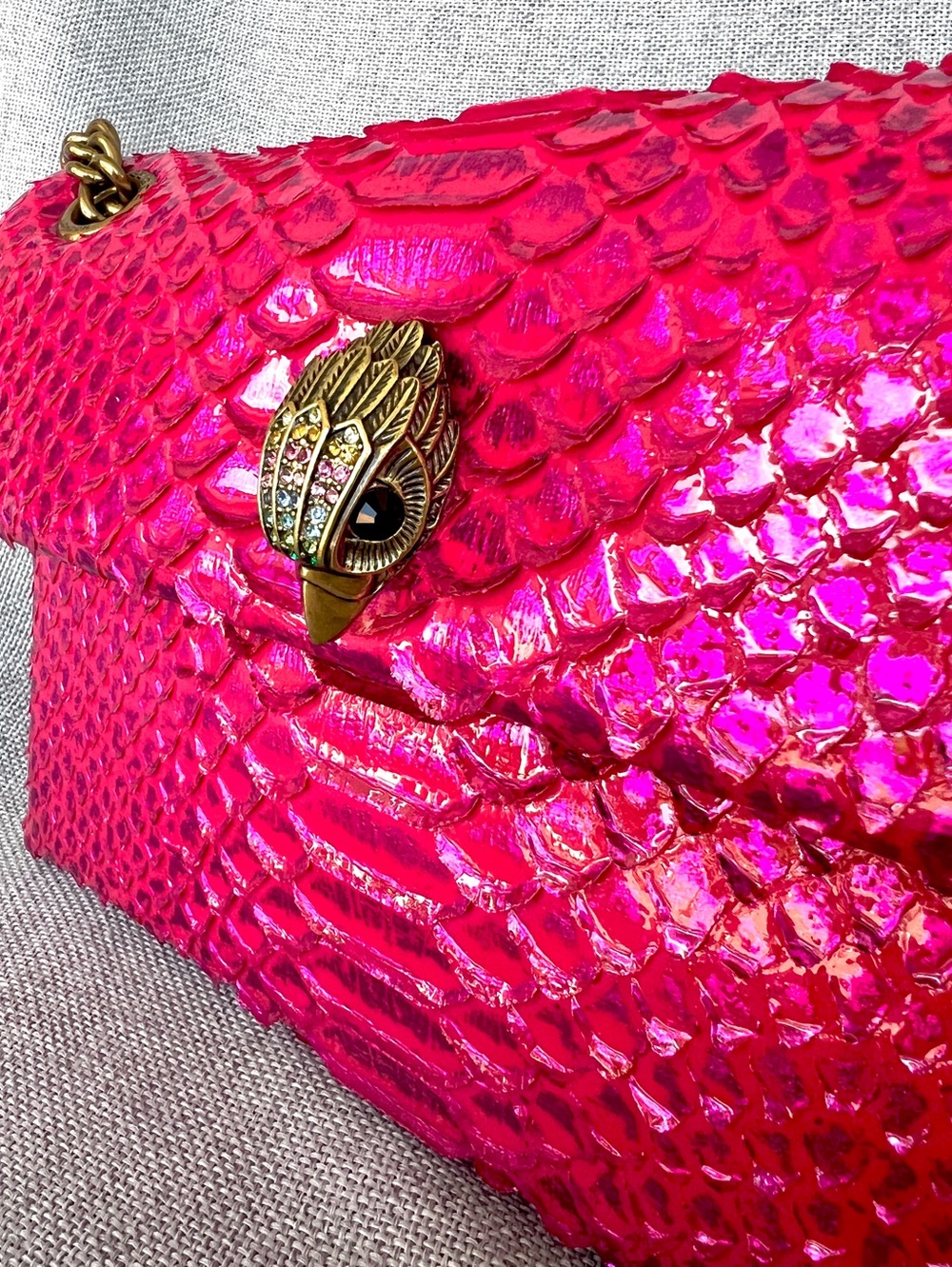 Kurt Geiger Kensington patent 3D snake skin metallic effect Medium crossbody bag - Picture 9 of 17